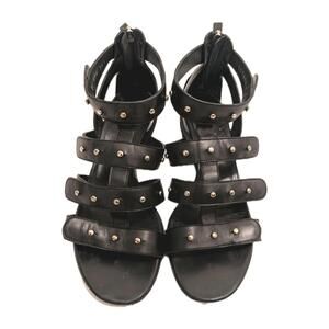 Gucci Black Leather Studded Wedge Sandals with Zipper in back 257896 36.5